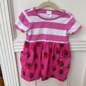 Hanna Andersson Pink and White Striped Dress with Strawberry Design